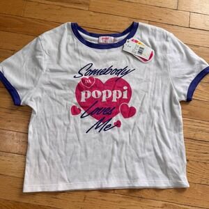 Poppi Soda Somebody at Poppi Loves Me Ribbed Ringer Tee White Blue Large NEW